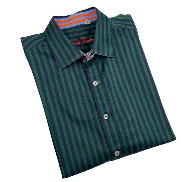 Robert Graham Long Sleeve Striped Button Down collared Shirt Green-XL - Picture 1 of 16